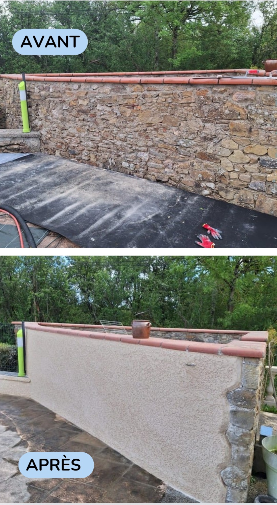 Rénovation murette avant après