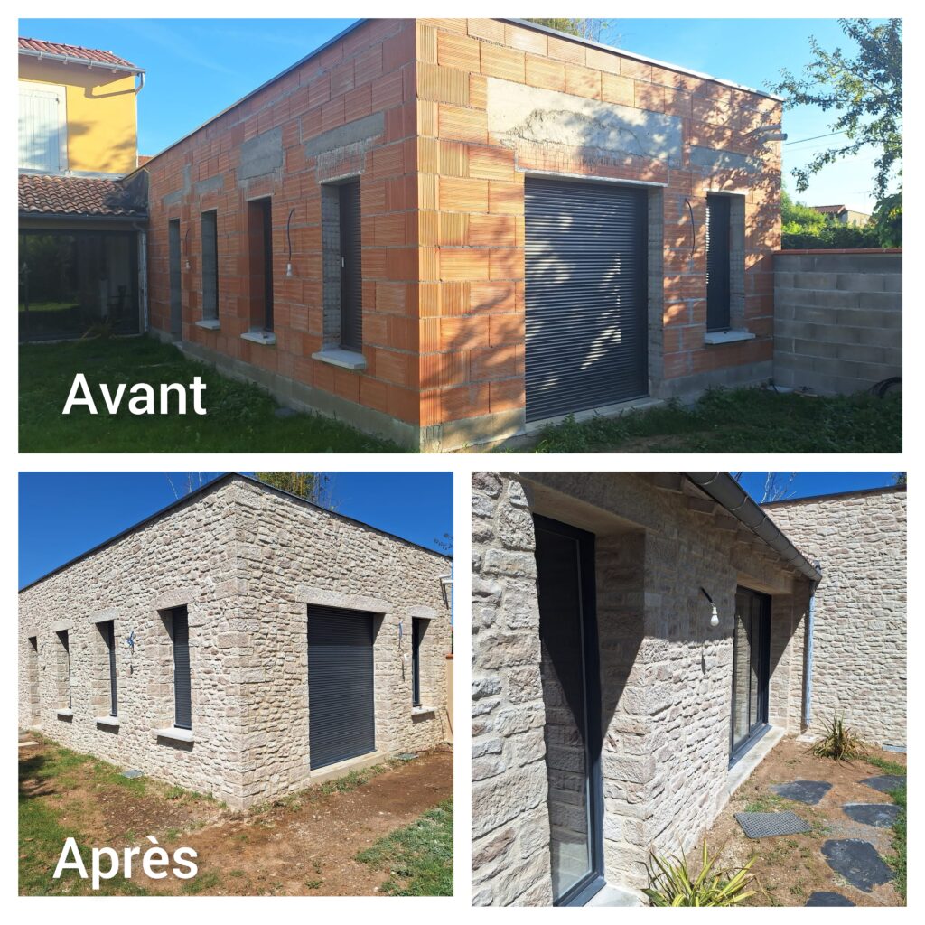 Habillage d'une extension maison en parements